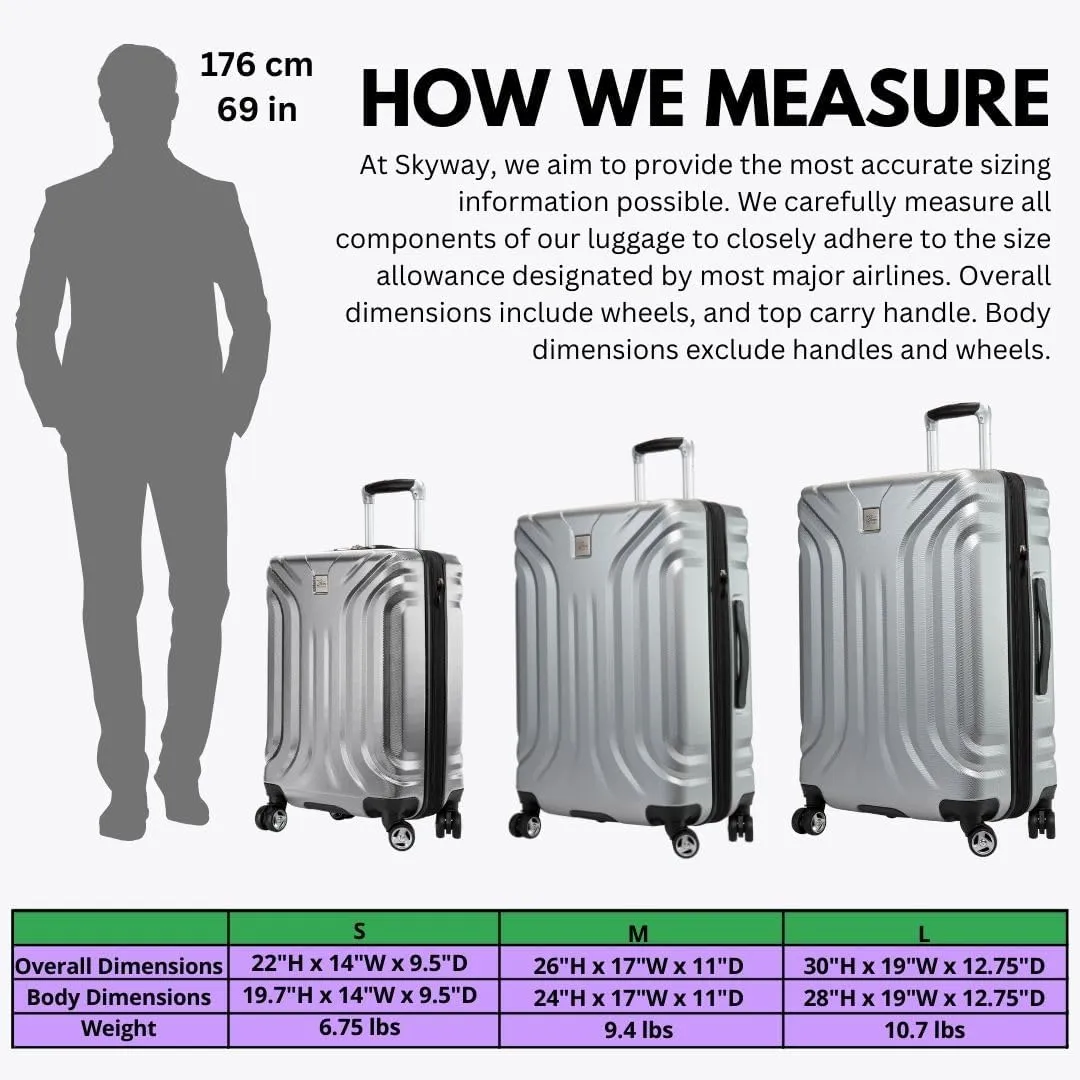 Skyway Nimbus 4.0 Expandable, Durable Hardside, 8 Wheel Spinner, Lightweight Suitcase, Unisex, Stylish, Shiny Silver, Checked-Large 28-Inch
