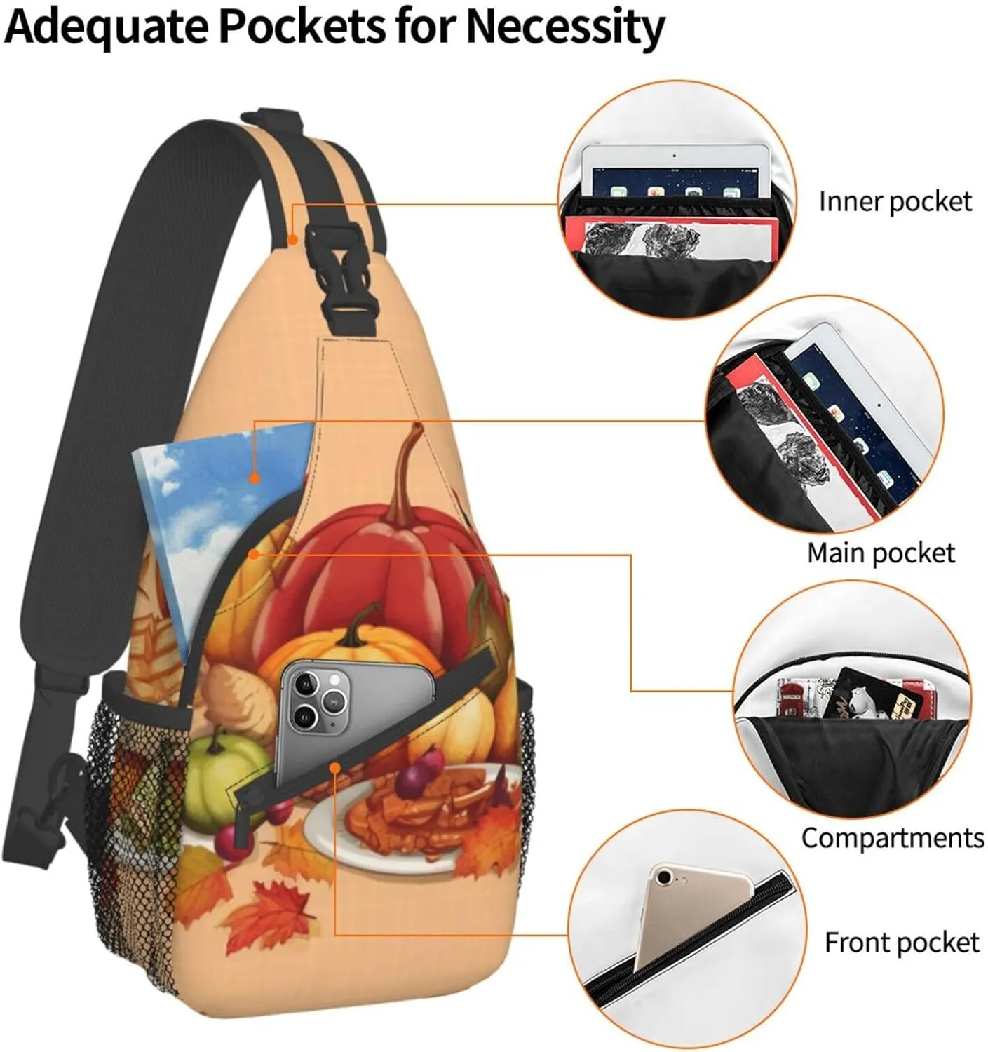 Sling Bag for Women Men Haapy thanksgiving Cross Chest Bag Diagonally Casual Fashion Travel Hiking Daypack