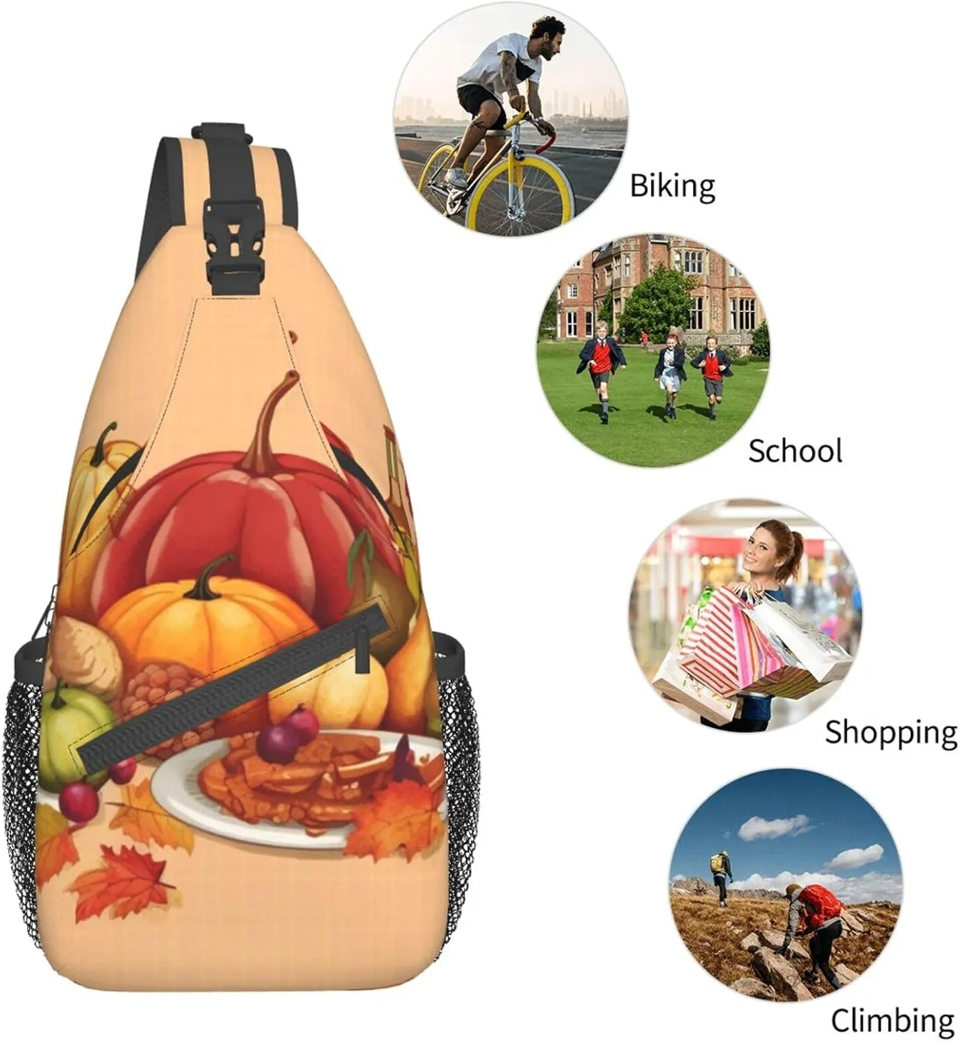 Sling Bag for Women Men Haapy thanksgiving Cross Chest Bag Diagonally Casual Fashion Travel Hiking Daypack