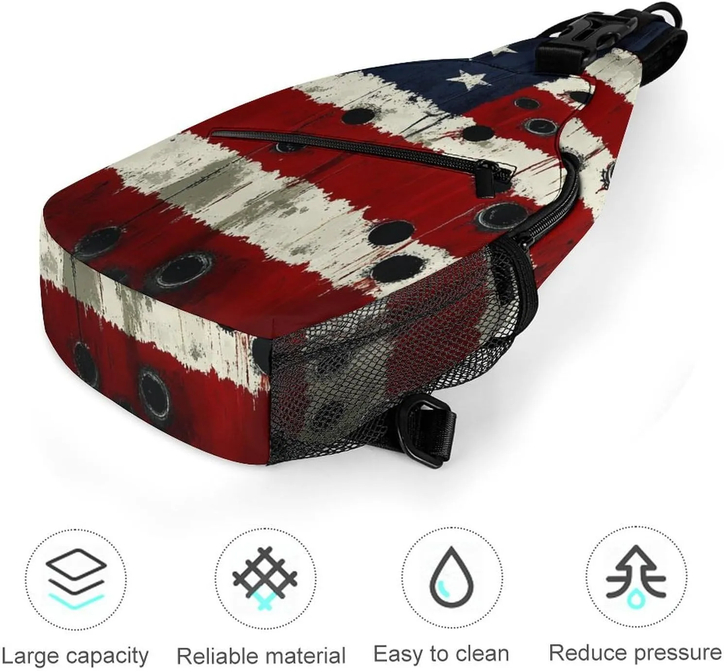 Sling Shoulder Backpack for Men Women Anti-Theft Multipurpose Travel Backpack Camping Outdoor Bag, American Usa Flag War Bullet Hole Crossbody Daypacks Shoulder Packs