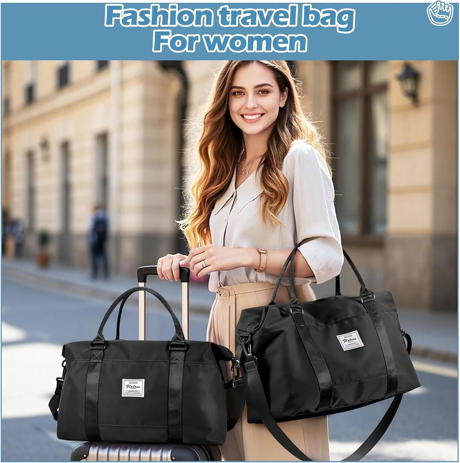 Small Black Gym Bag for Women, Stylish Duffle Travel Bag for Plane, Lightweight Duffle Bag for Women & Men, Sport Gym Tote Bag with Wet Pocket for Yoga, Pilates, Swimming