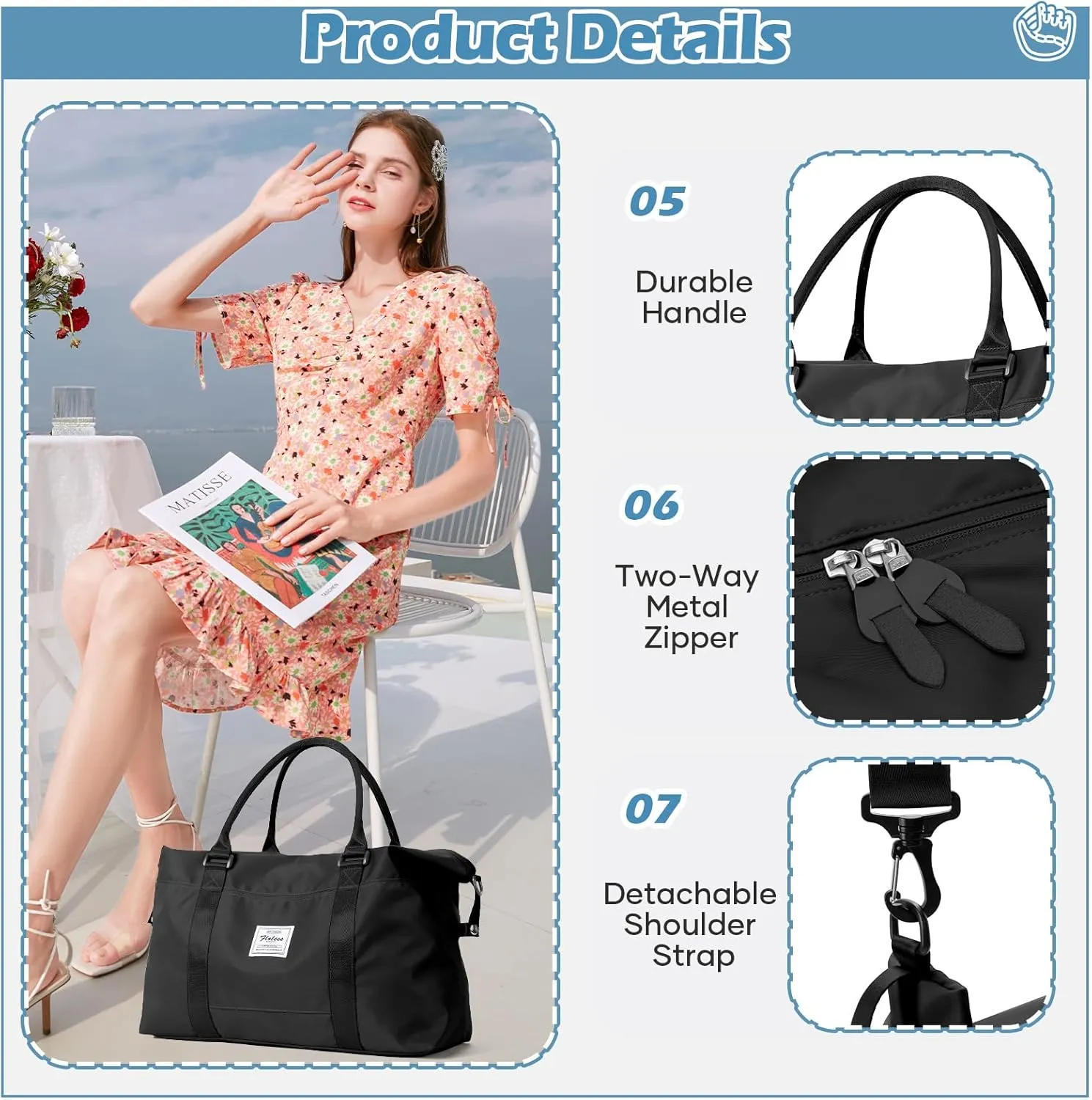 Small Black Gym Bag for Women, Stylish Duffle Travel Bag for Plane, Lightweight Duffle Bag for Women & Men, Sport Gym Tote Bag with Wet Pocket for Yoga, Pilates, Swimming