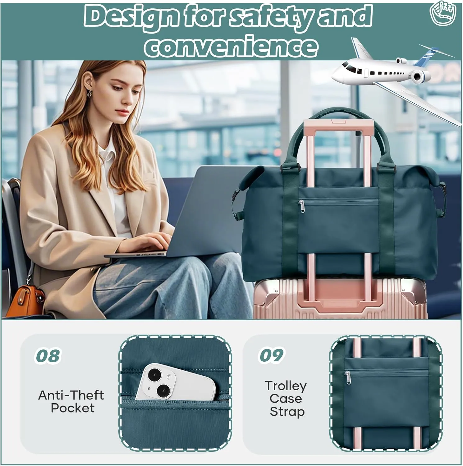 Small Gym Duffle Bag for Women, Mini Cute Weekender Handbag Carry on Travel Bag for Airplane, Water Resistant Sports Yoga Tote Bag with Dry Wet Separated Pocket