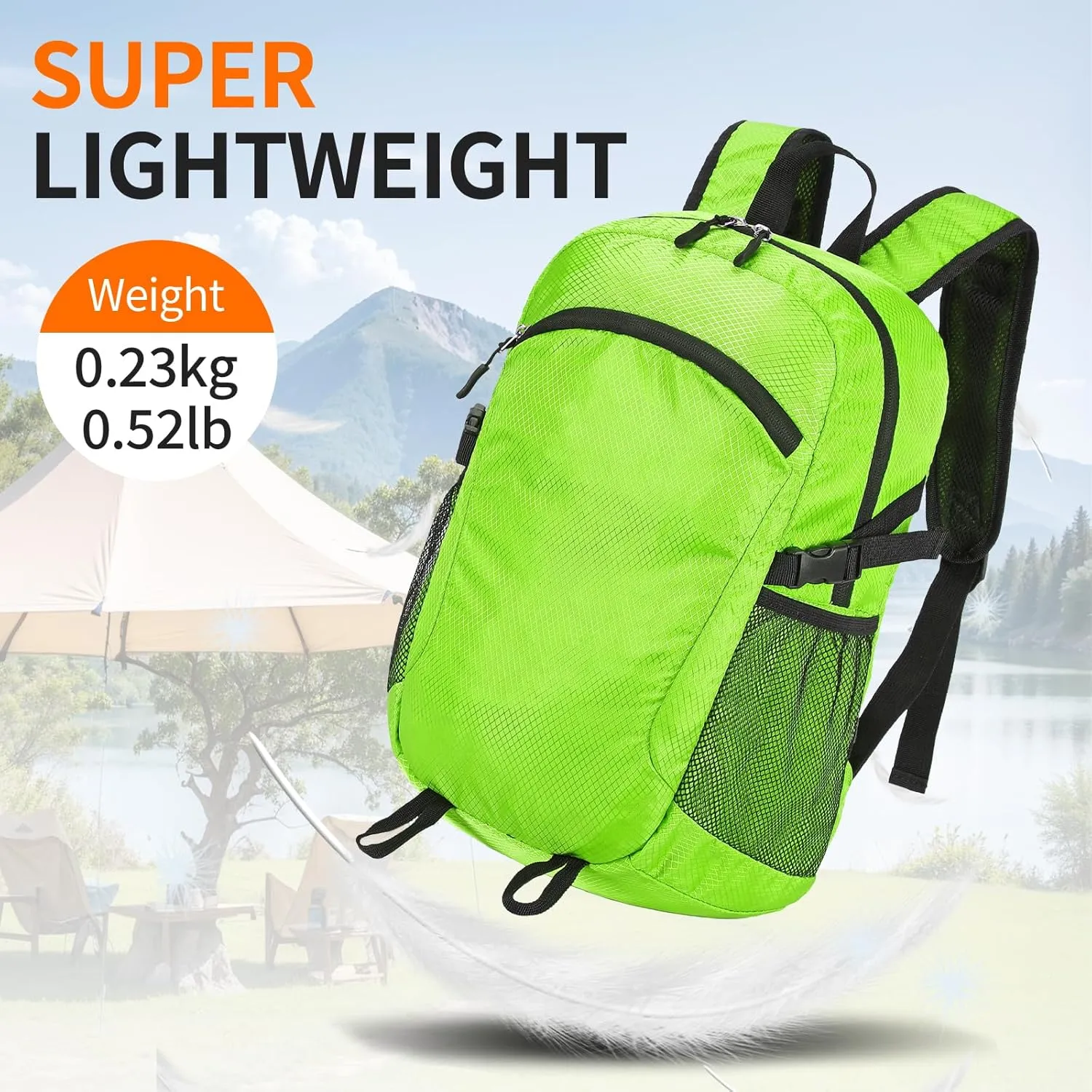 Small Hiking Daypack,15L Waterproof Hiking Backpack Packable Lightweight Travel Day Pack for Women Men (LinghtGreen, Small)