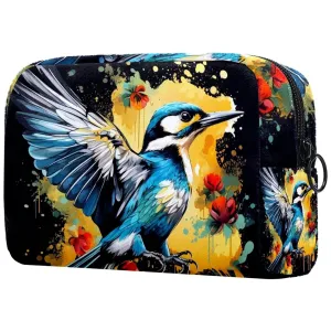 Small Makeup Bag Pouch for Purse, Travel Cosmetic Bag, Portable Toiletry Bag for Women Girls Gifts - Woodpecker Bird on Red Berries Branch