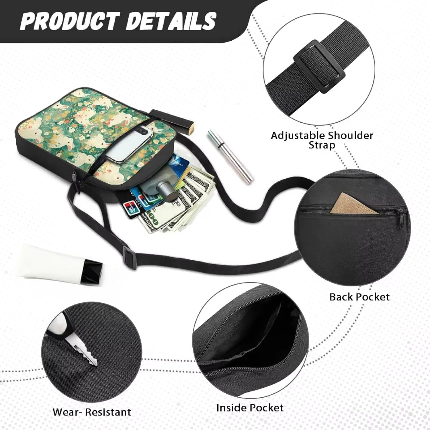 Small Messenger Shoulder Bag Mini Crossbody Bag for Women Men Light Zipper Pocket Travel Bag with Adjustable Strap