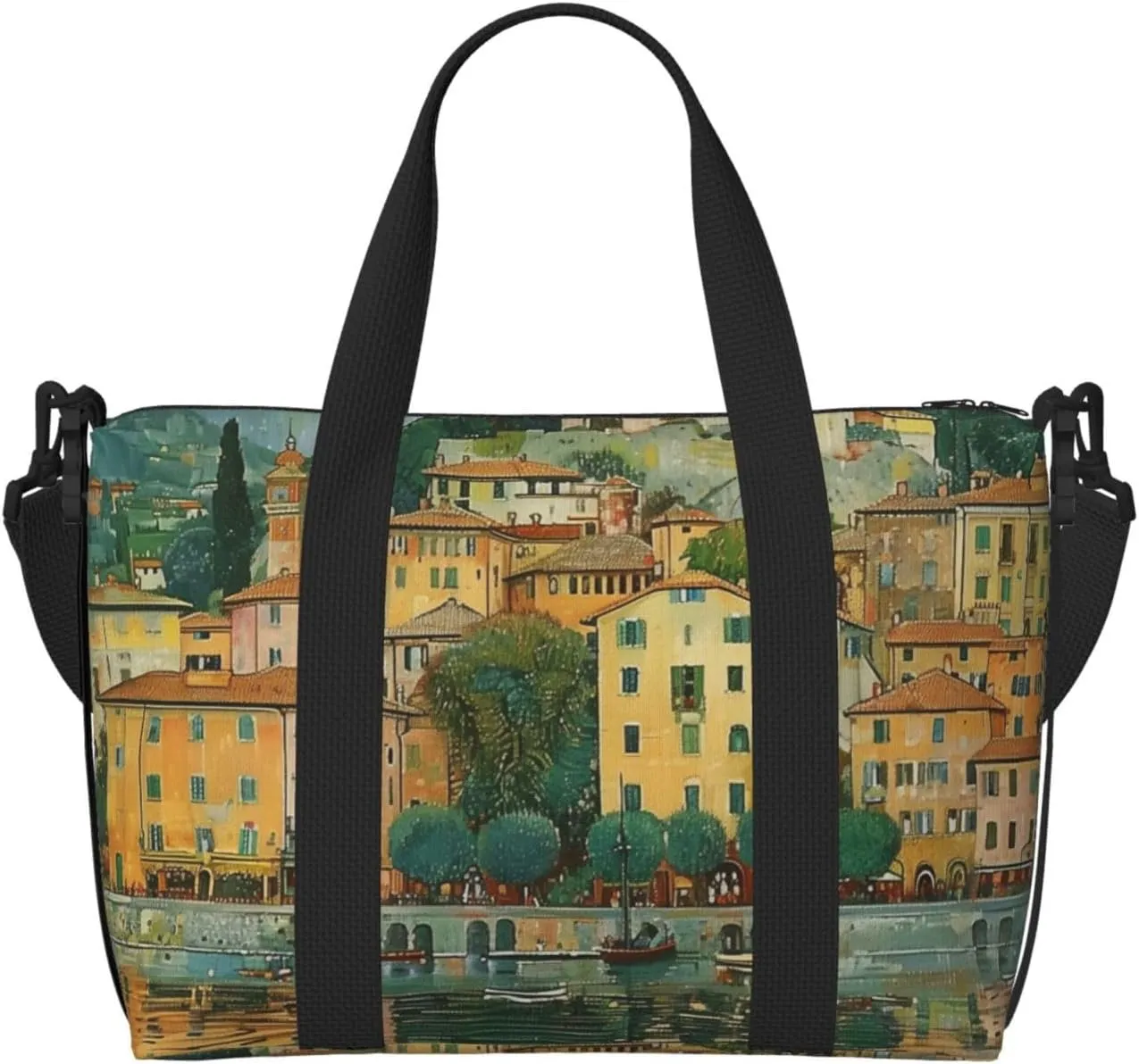 small town Lake print Travel Duffel Bag, Sports Tote Gym Bag, Swim Pool Bag Large Shoulder Tote Bag for Beach Weekender