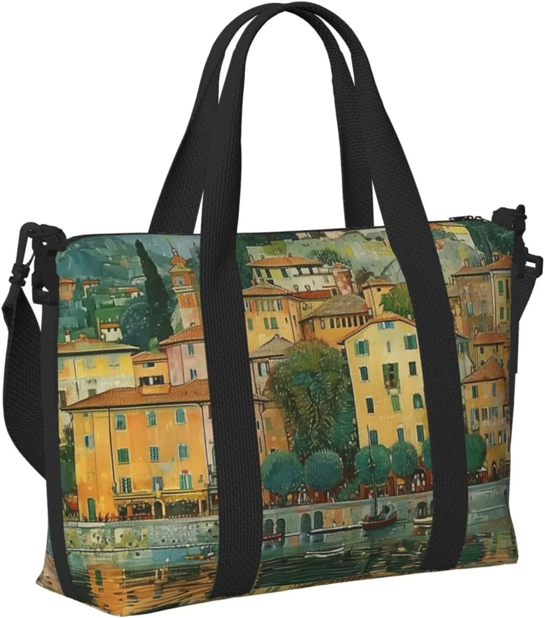 small town Lake print Travel Duffel Bag, Sports Tote Gym Bag, Swim Pool Bag Large Shoulder Tote Bag for Beach Weekender