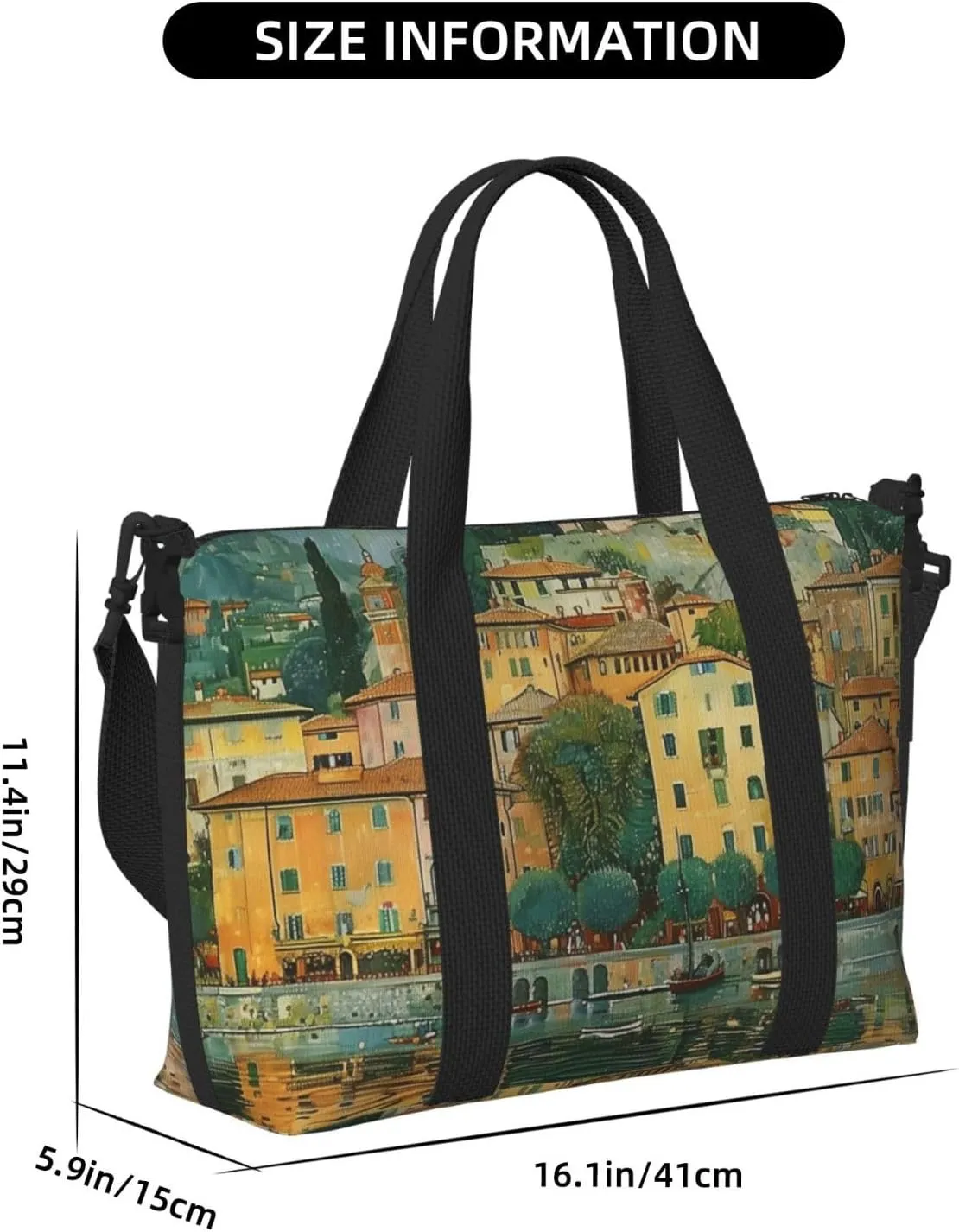small town Lake print Travel Duffel Bag, Sports Tote Gym Bag, Swim Pool Bag Large Shoulder Tote Bag for Beach Weekender