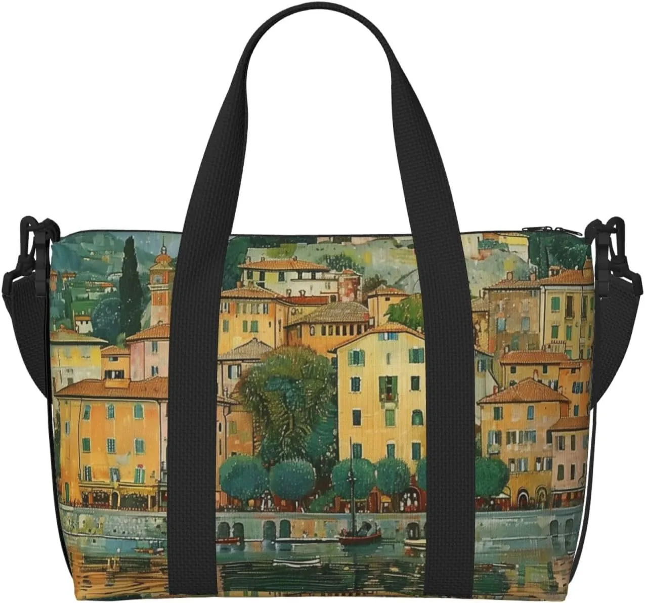 small town Lake print Travel Duffel Bag, Sports Tote Gym Bag, Swim Pool Bag Large Shoulder Tote Bag for Beach Weekender