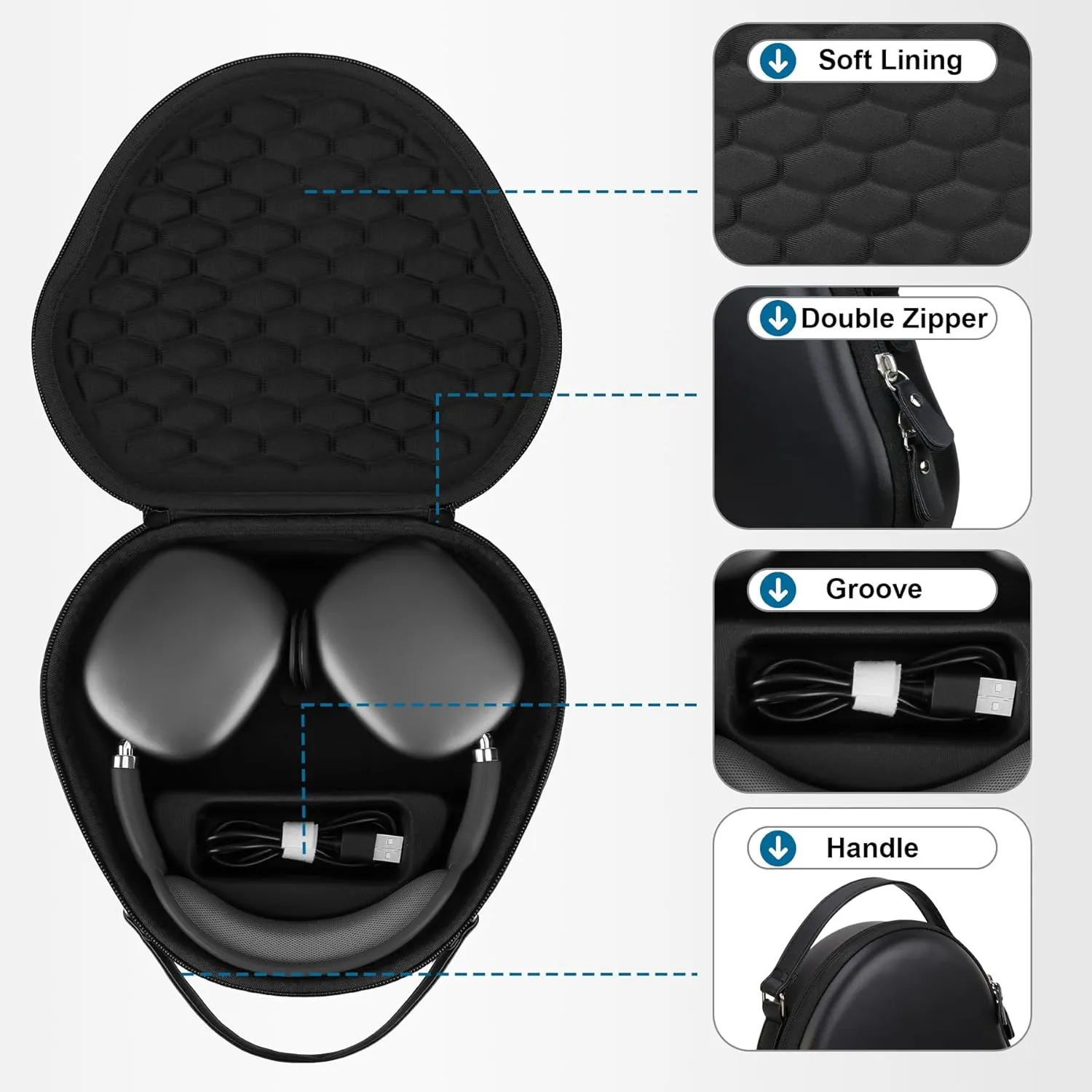 Smart Case for Apple AirPods Max Wireless Over-Ear Headphones (Supports Sleep Mode), Airpods Max Accessories for Apple Headphones, Protective Travel Carrying Storage Bag, Black