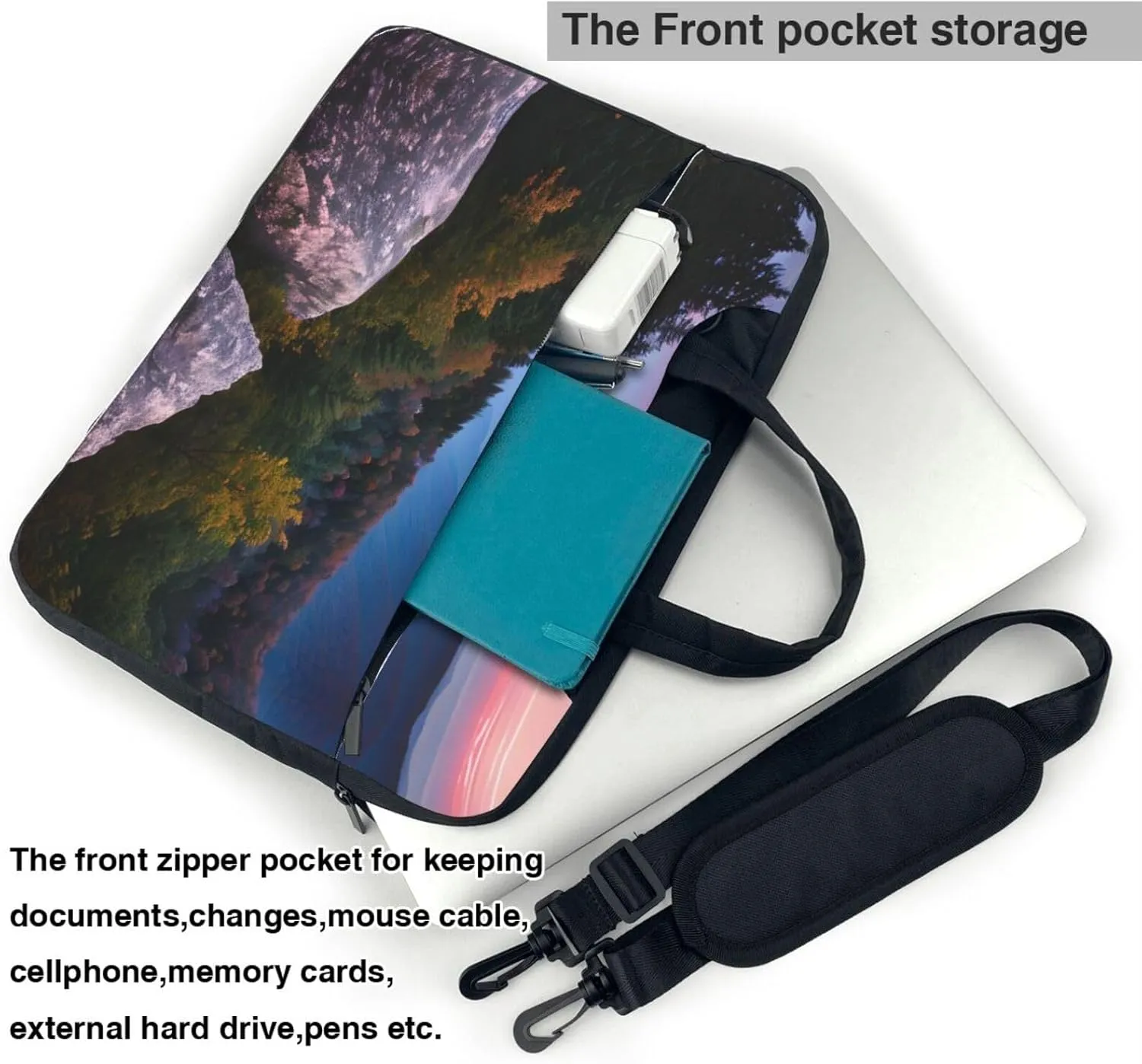 Smokey Mountain Cliff Print Notebook Computer Protective Carrying Cover With Pocket,13 Inch Laptop Shoulder Bag