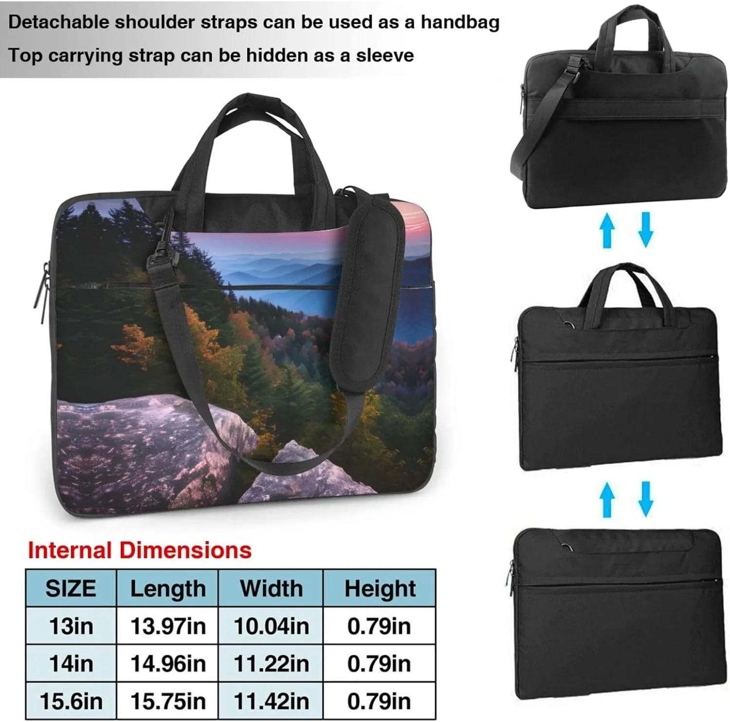 Smokey Mountain Cliff Print Notebook Computer Protective Carrying Cover With Pocket,13 Inch Laptop Shoulder Bag
