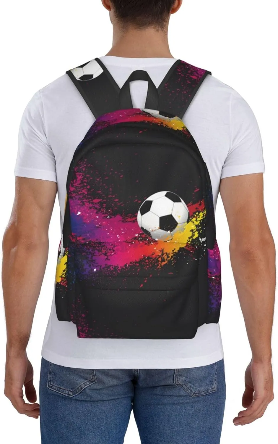Soccer Color Splash Ink Collision Laptop Backpack Shoulder Bag Laptop Pack Travel Backpacks Commuter Back Pack Casual Daypack Bags With Side Pockets