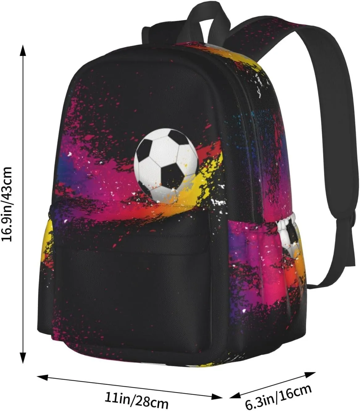 Soccer Color Splash Ink Collision Laptop Backpack Shoulder Bag Laptop Pack Travel Backpacks Commuter Back Pack Casual Daypack Bags With Side Pockets