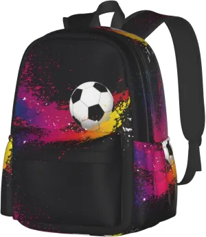 Soccer Color Splash Ink Collision Laptop Backpack Shoulder Bag Laptop Pack Travel Backpacks Commuter Back Pack Casual Daypack Bags With Side Pockets