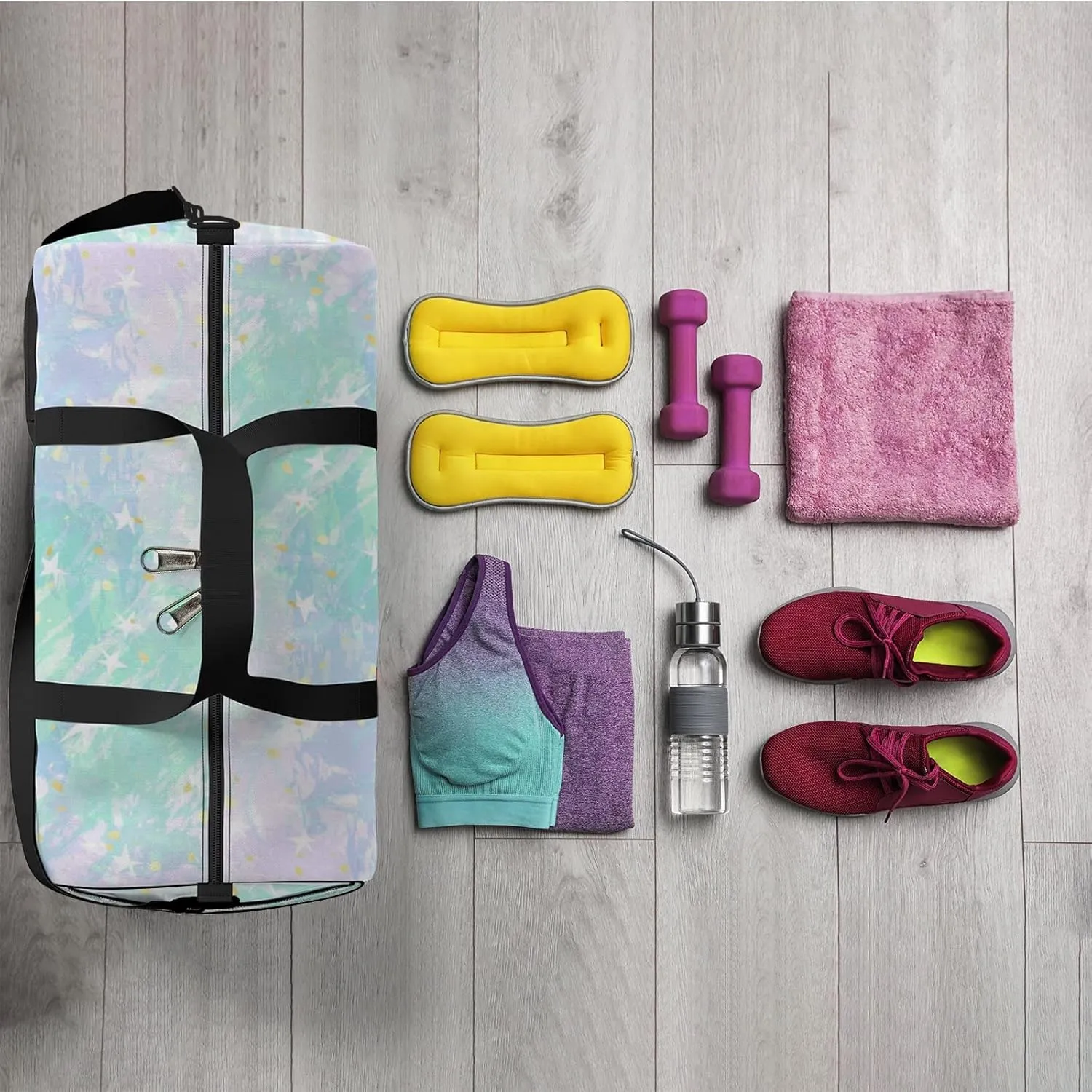 Soft Pale Colorful Moon Star Sports Bag Tote Bag Waterproof Gym Bag with Shoulder Strap Zipper 2 Side Pockets for Men and Women, Travel and Storage Shoulder Bag.