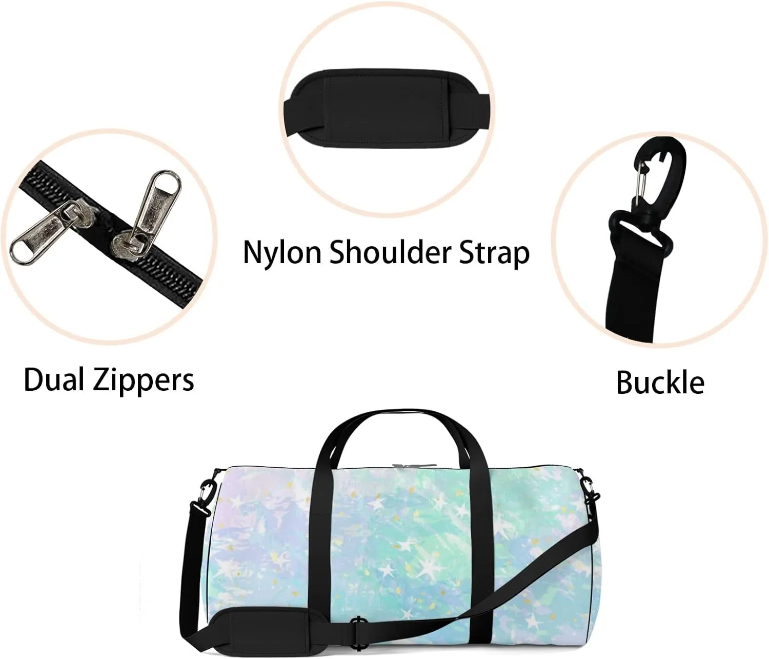 Soft Pale Colorful Moon Star Sports Bag Tote Bag Waterproof Gym Bag with Shoulder Strap Zipper 2 Side Pockets for Men and Women, Travel and Storage Shoulder Bag.