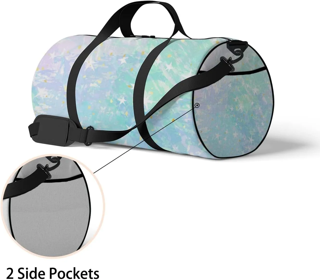 Soft Pale Colorful Moon Star Sports Bag Tote Bag Waterproof Gym Bag with Shoulder Strap Zipper 2 Side Pockets for Men and Women, Travel and Storage Shoulder Bag.