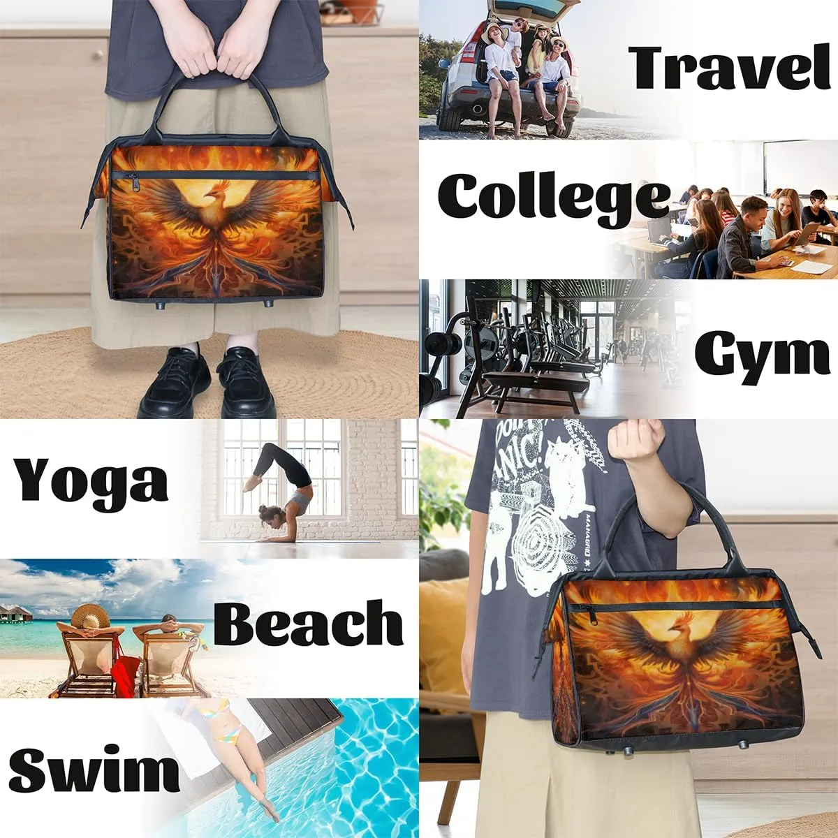 Solar Phoenix Radiant Plumage Travel Duffle Bag, Waterproof Duffel Bag Weekender Overnight Carry On Bag Lightweight Sport Gym Bag for Men Women