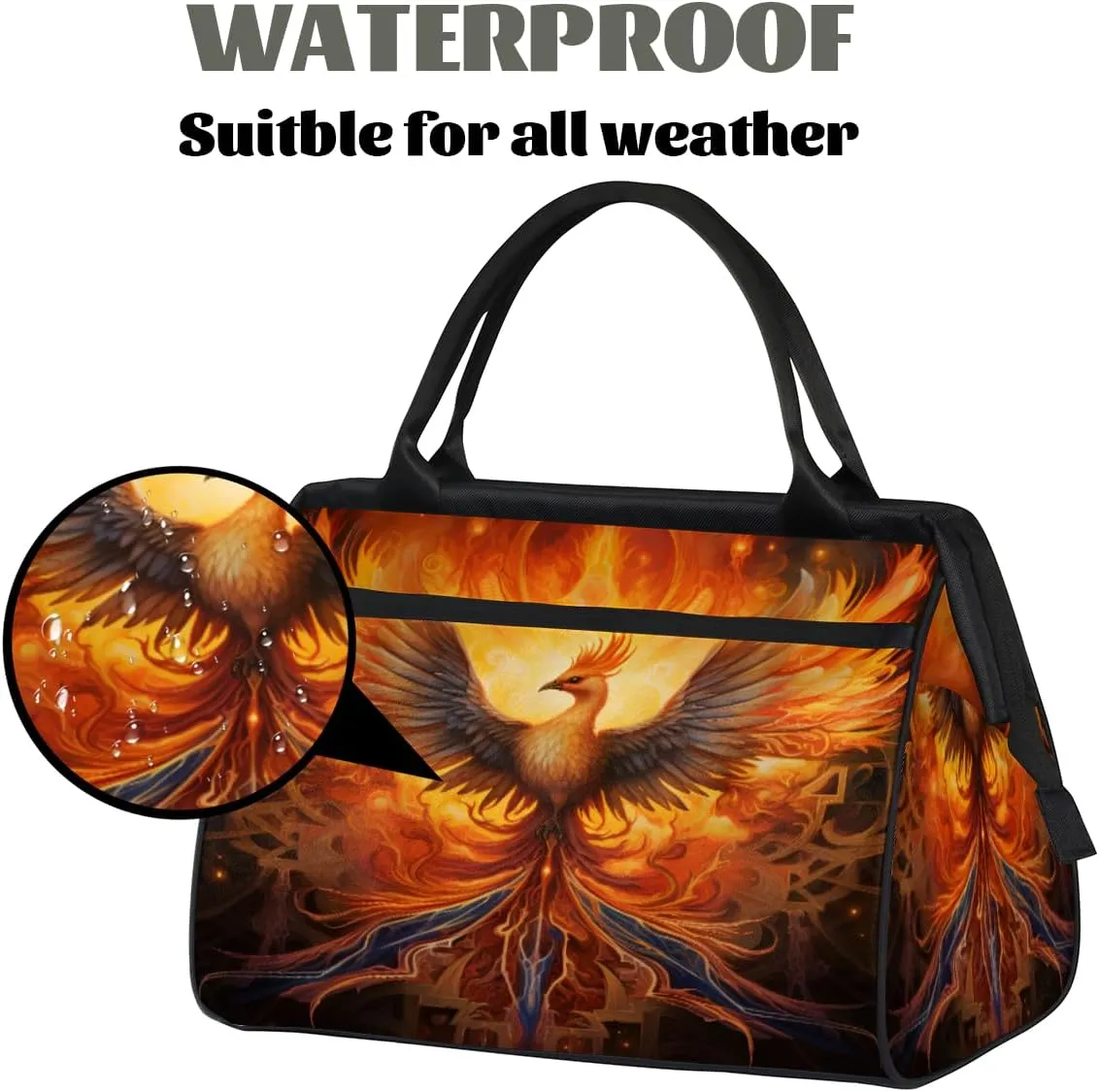 Solar Phoenix Radiant Plumage Travel Duffle Bag, Waterproof Duffel Bag Weekender Overnight Carry On Bag Lightweight Sport Gym Bag for Men Women