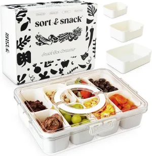 Sort & Snack 10 in 1 Large Snackle Box Container, Dishwasher safe snackle box, Customizable Snack Box, Veggie Tray with Lid, Divided Serving Tray with Lid, Travel Snack Container, Snack Organizer