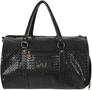 SOWL PU Leather Stylish Cabin Size Duffle Bag – Airline Friendly, Textured Design for Men and Women (Black)