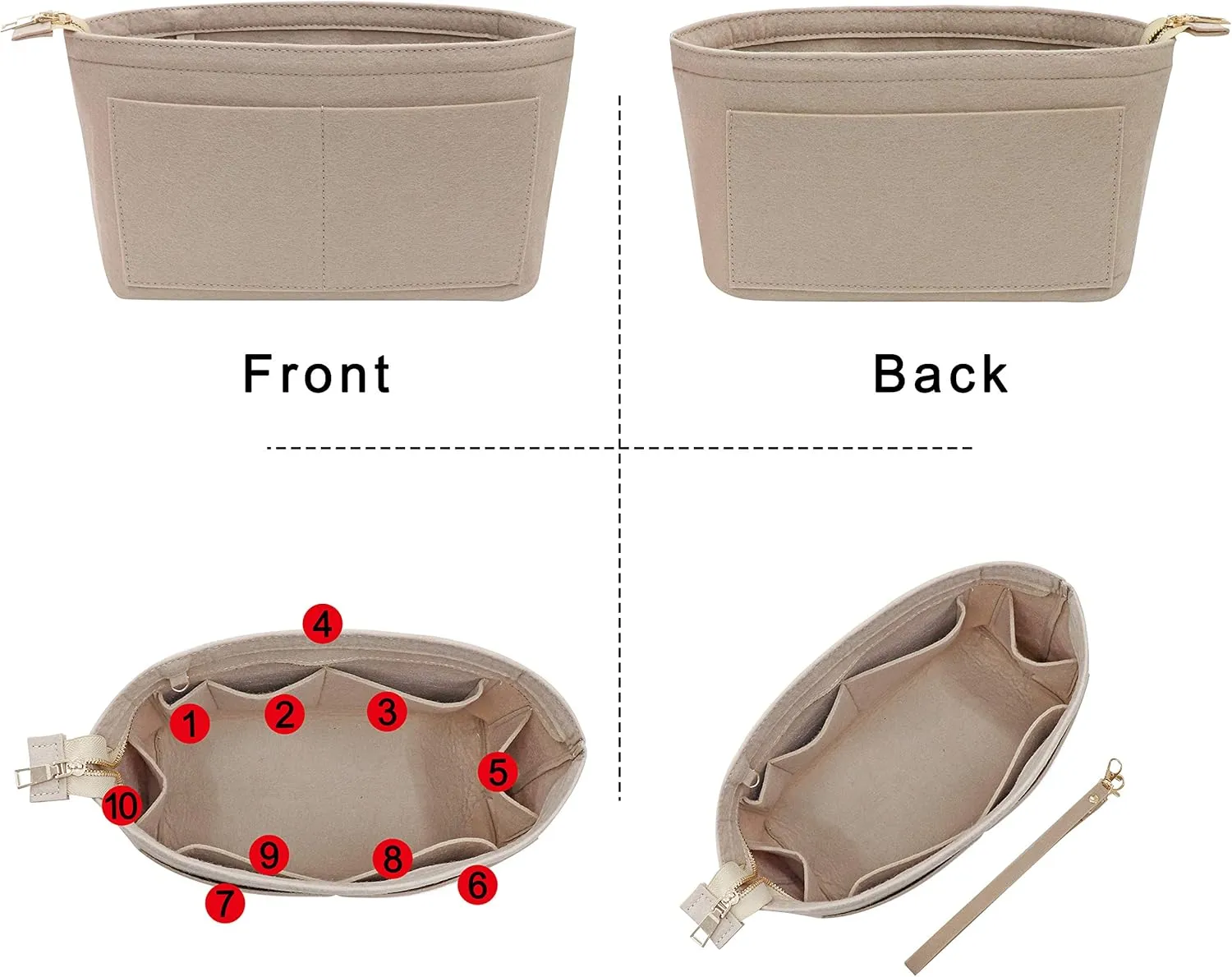 Soyizom Purse Organizer Insert Felt Purse Insert Bag Organizers Multi Pockets Tote Bag in Bag for Women,Beige-XL