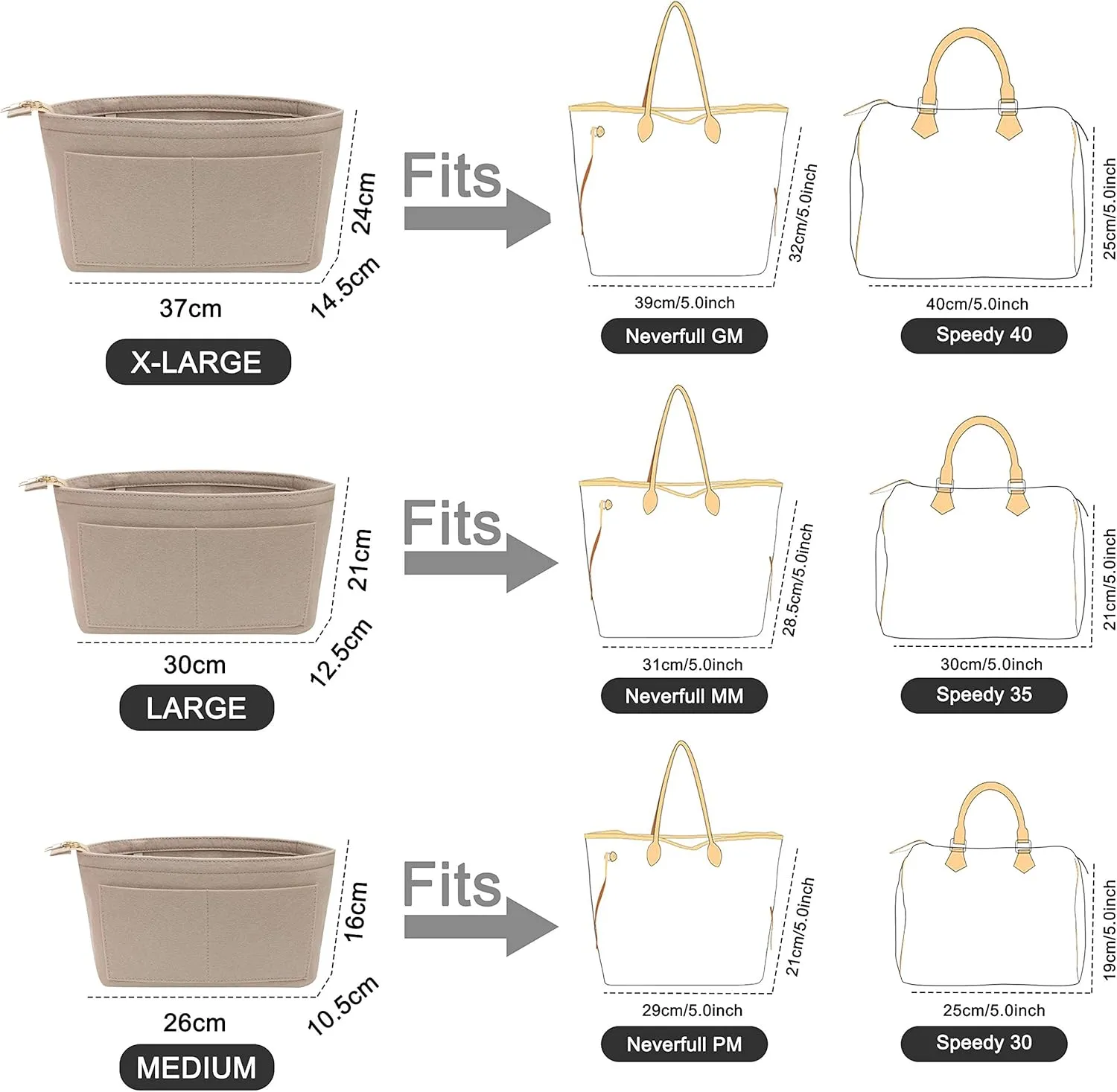 Soyizom Purse Organizer Insert Felt Purse Insert Bag Organizers Multi Pockets Tote Bag in Bag for Women,Beige-XL