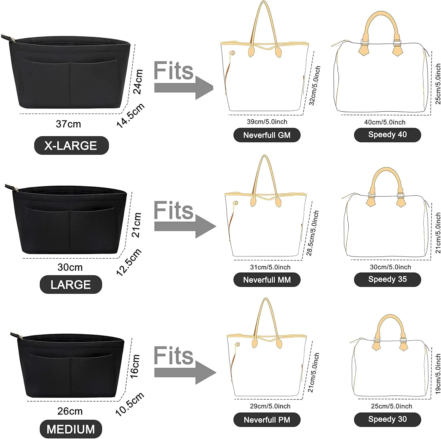 Soyizom Purse Organizer Insert Felt Purse Insert Bag Organizers Multi Pockets Tote Bag in Bag for Women,Black-XL