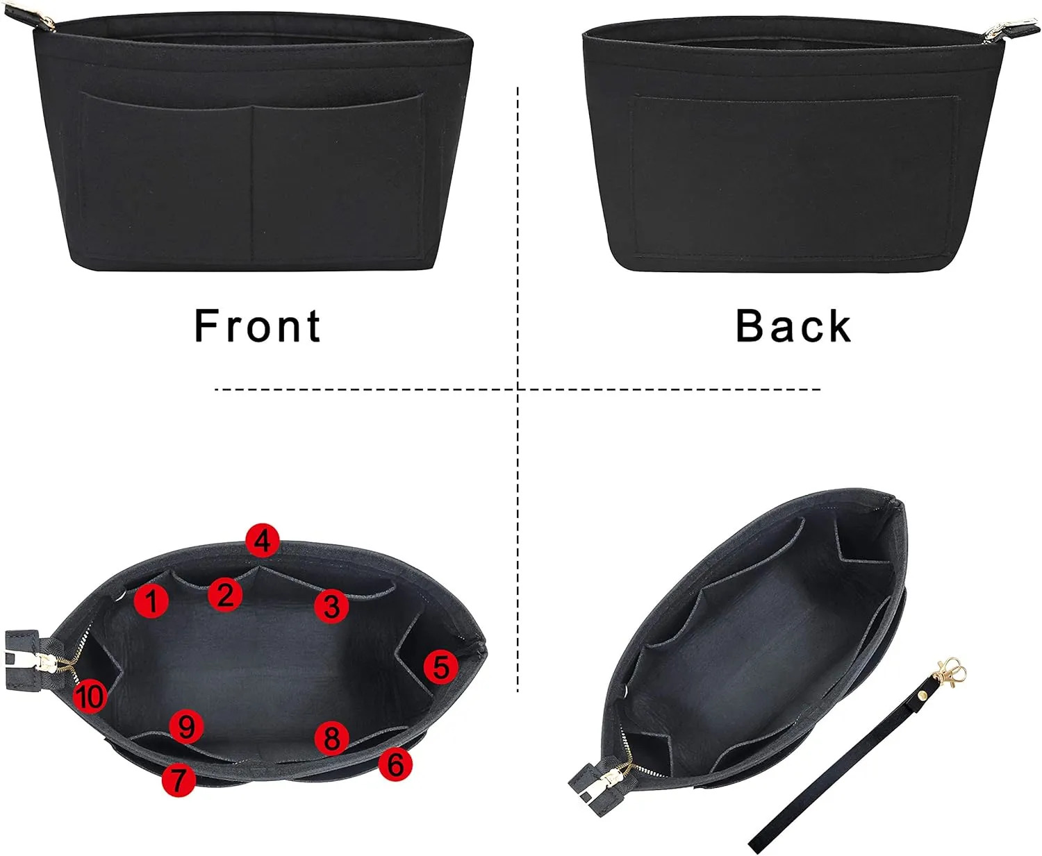 Soyizom Purse Organizer Insert Felt Purse Insert Bag Organizers Multi Pockets Tote Bag in Bag for Women,Black-XL