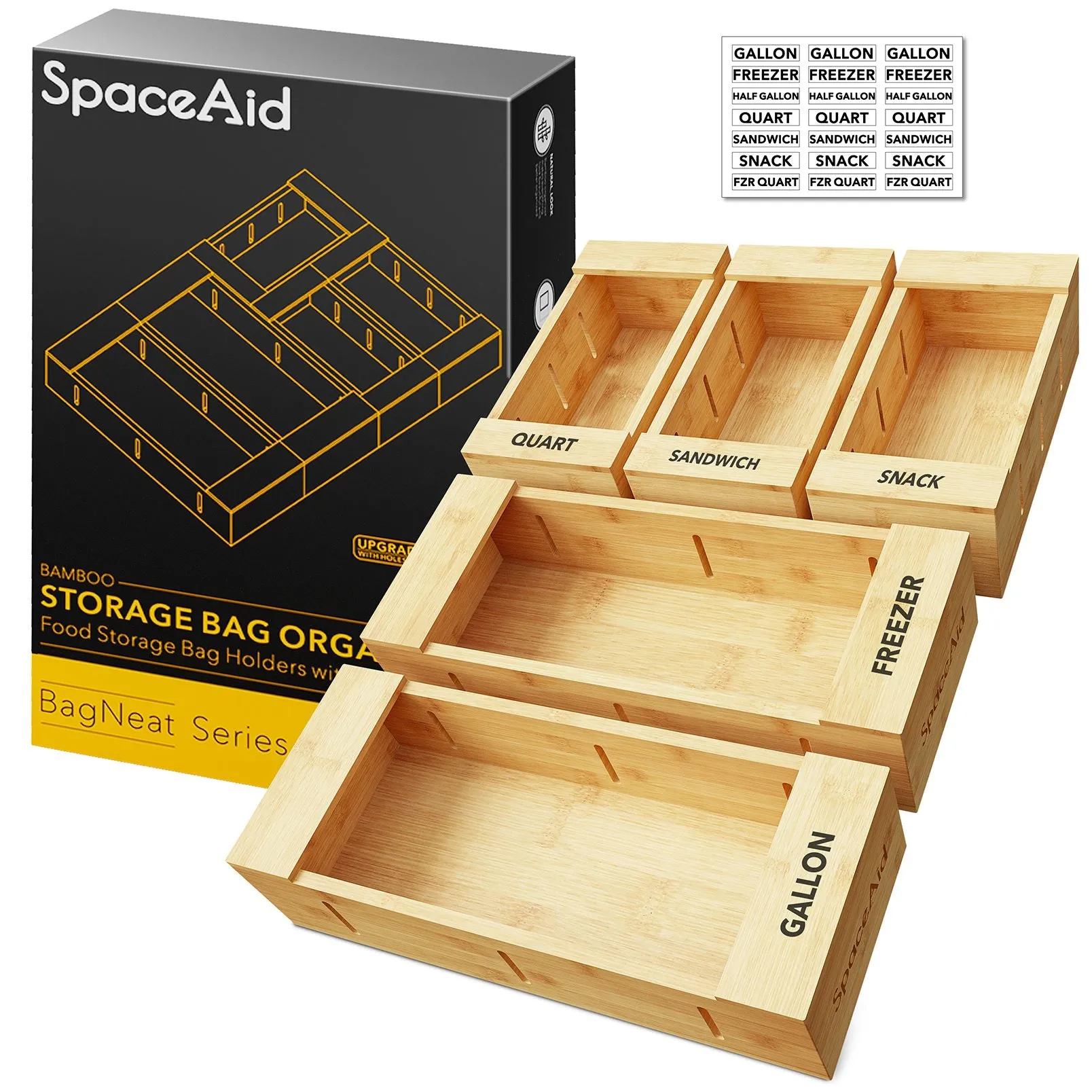 SpaceAid Bamboo Bag Organizer Storage for Kitchen Drawer, 5 Pack Set