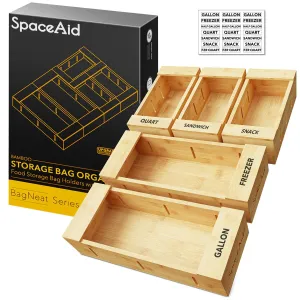 SpaceAid Bamboo Bag Organizer Storage for Kitchen Drawer, 5 Pack Set