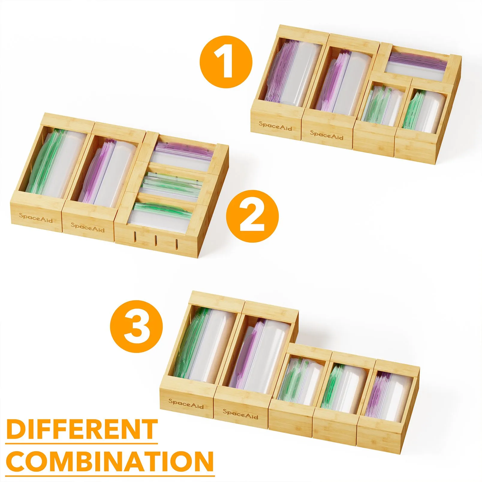 SpaceAid Bamboo Bag Organizer Storage for Kitchen Drawer, 5 Pack Set
