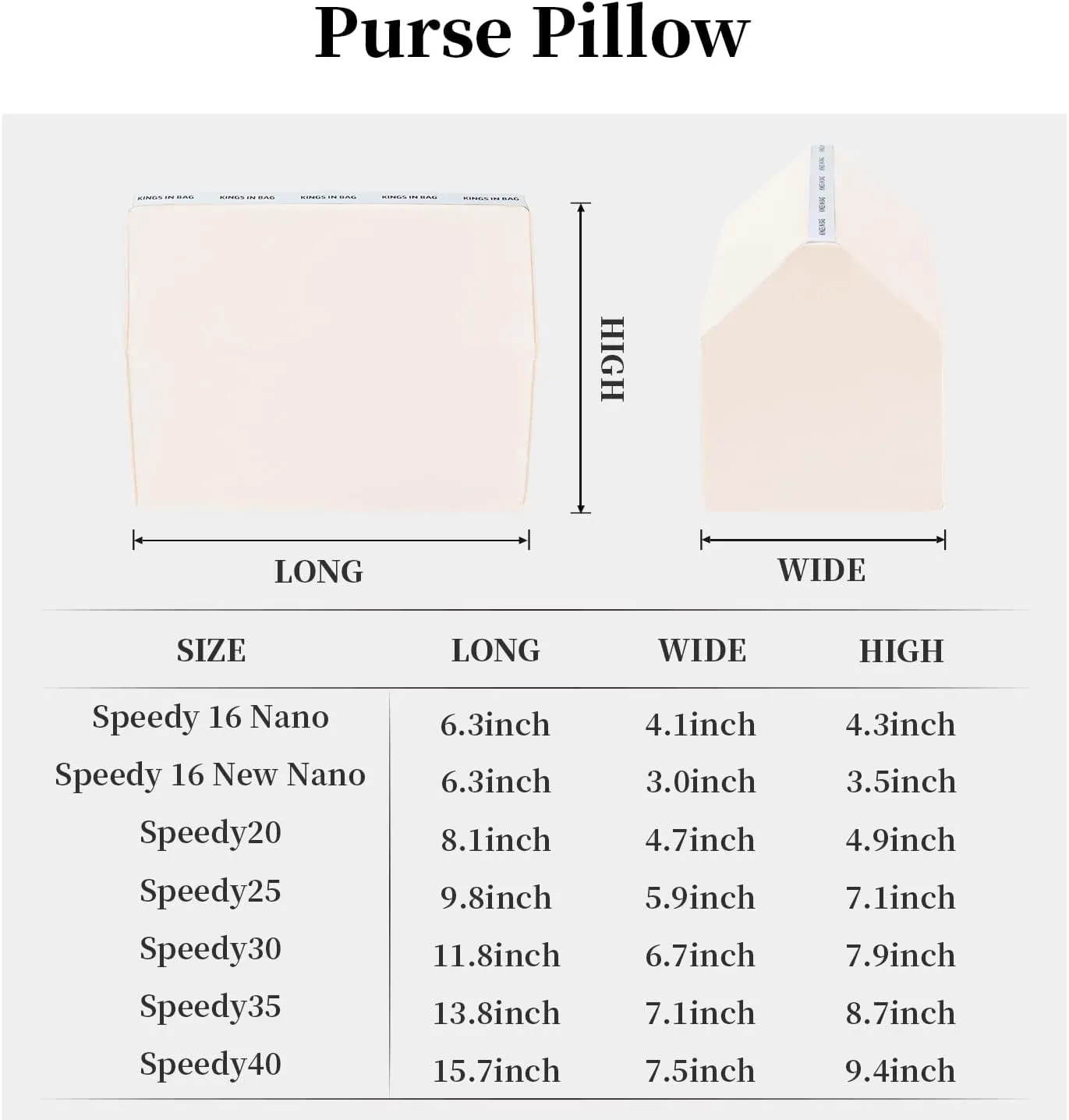 Speedy 30 Bag Pillow, Purse Shaper Insert Compatible with LV Speedy Bag, Handbag Filler with Soft Silk Surface and Memory Foam Inner without Overfull, Moisture-proof (Craie, Speedy30)