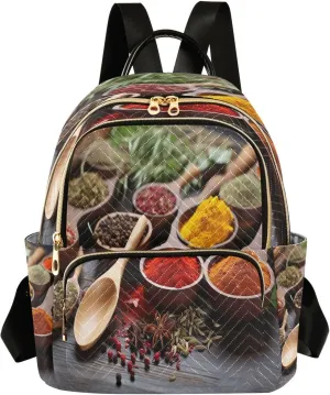 Spoons Spices Herbs Backpack Purse for Women Fashion Small Mini Daypack Purse for Lady Anti-theft Shoulder Bag Back Pack Weekend Bag