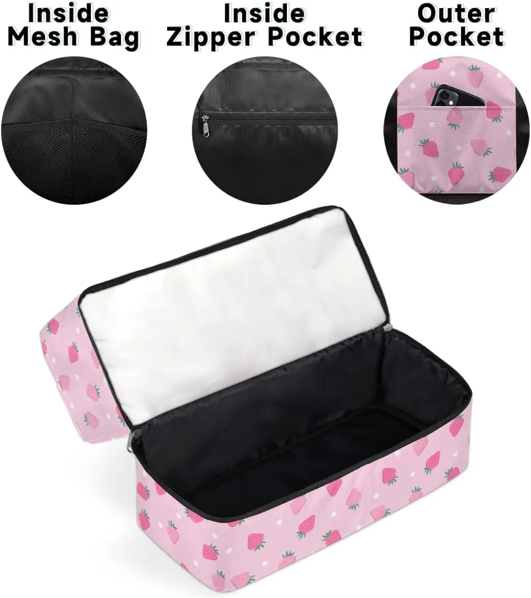 Sports Gym Bag Cute Strawberry Pink Travel Duffel Bag Waterproof Lightweight Swim Bag Travel Tote Luggage Weekender Overnight Handbag Workout Bag with Shoes Compartment for Women Men