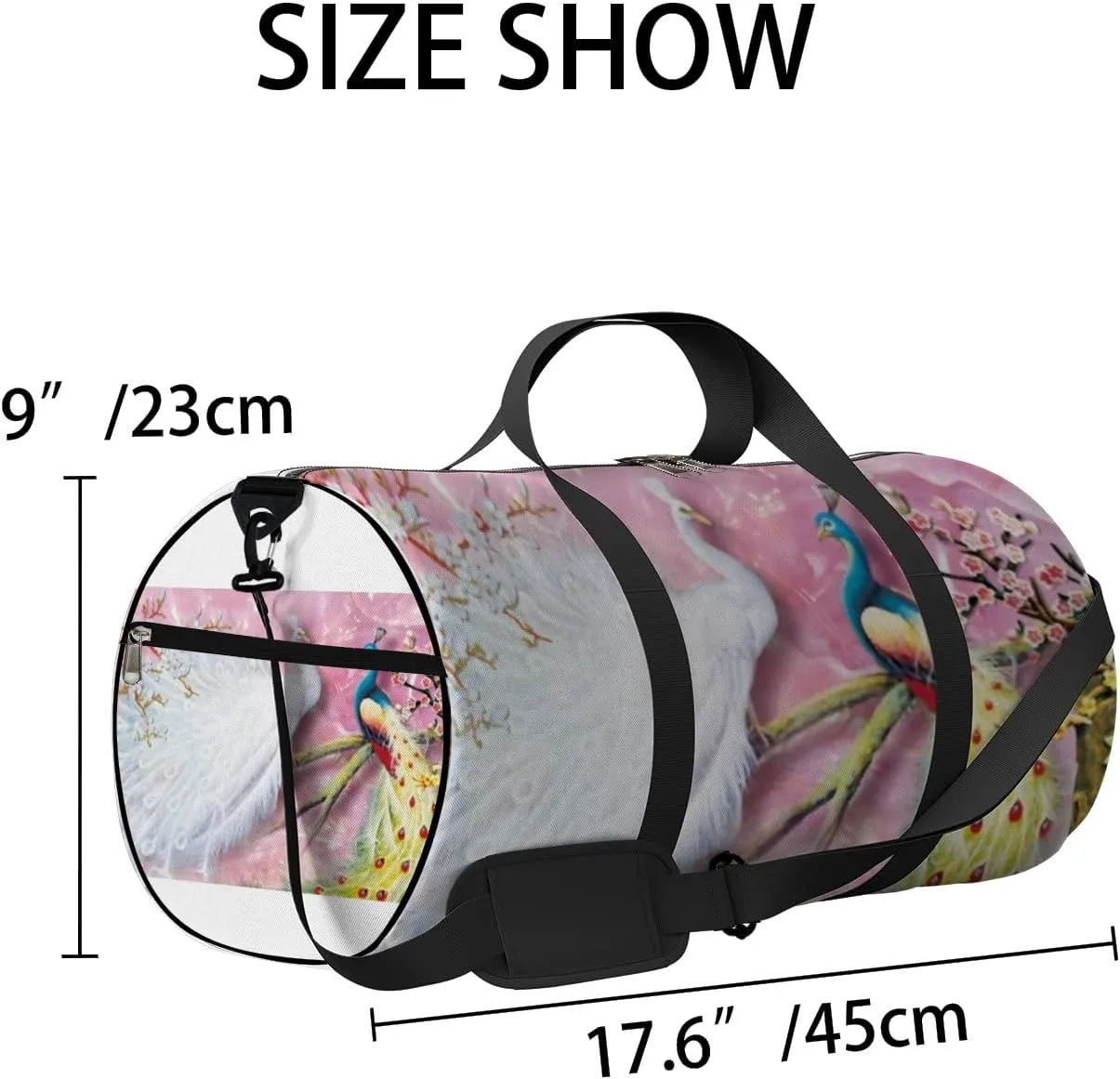 Sports Gym Bag for Women and Men Waterproof Two Lovely Peacock Pearl Pink Duffel Bag Lightweight Carryon Traveling Boarding Gripsack