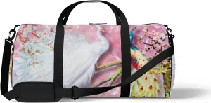 Sports Gym Bag for Women and Men Waterproof Two Lovely Peacock Pearl Pink Duffel Bag Lightweight Carryon Traveling Boarding Gripsack