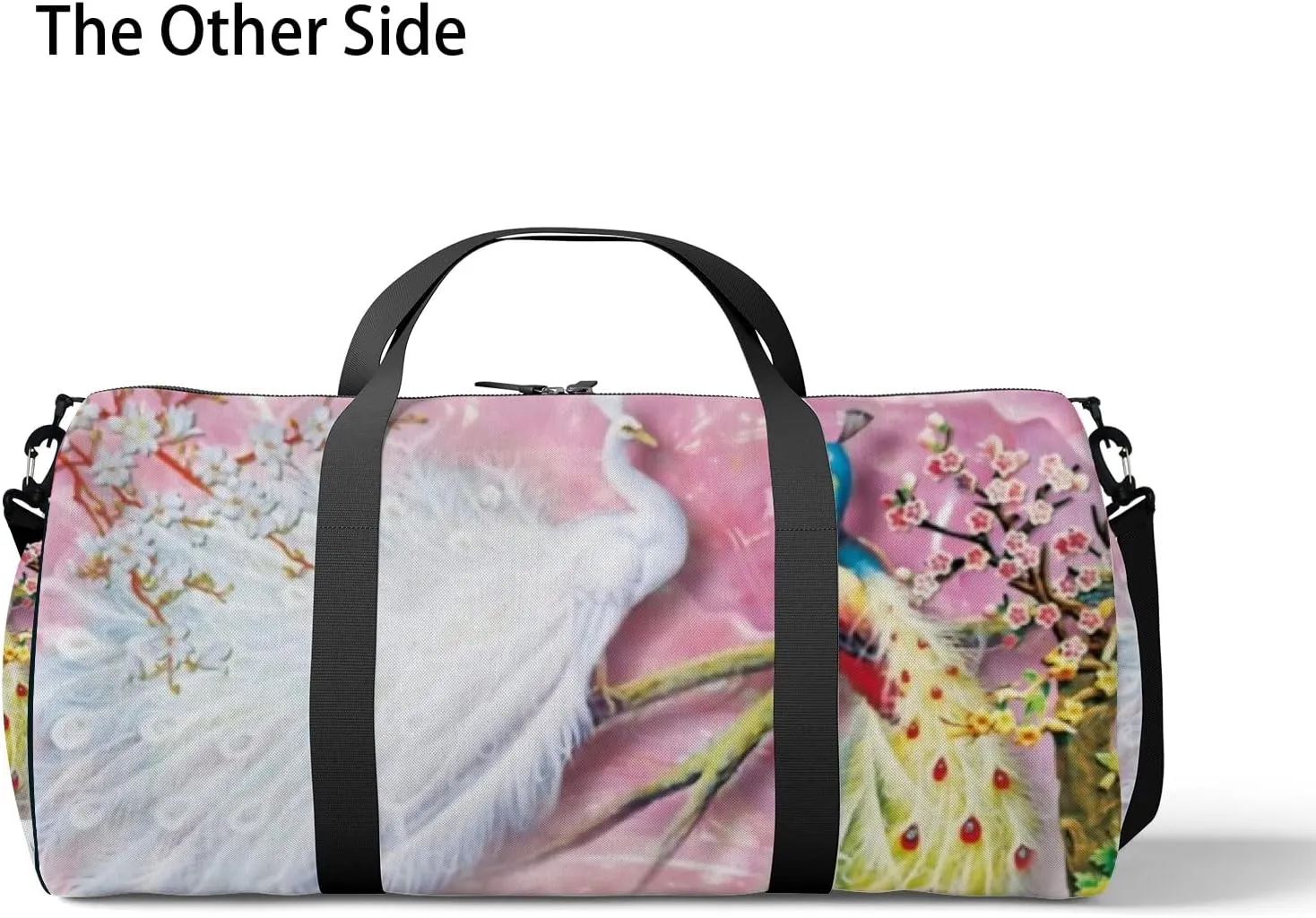Sports Gym Bag for Women and Men Waterproof Two Lovely Peacock Pearl Pink Duffel Bag Lightweight Carryon Traveling Boarding Gripsack