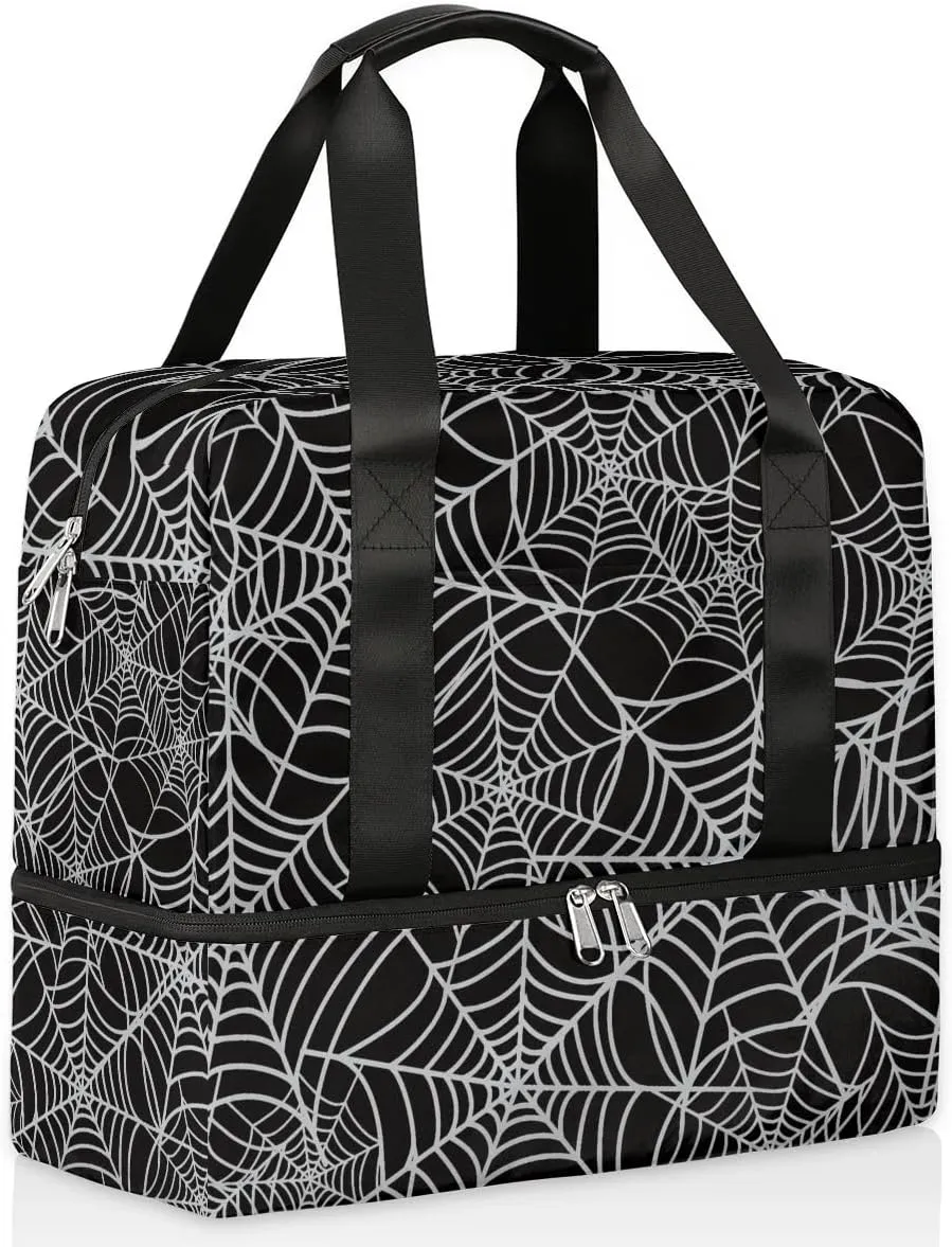 Sports Gym Bag Halloween Spider Web Travel Duffel Bag Waterproof Lightweight Swim Bag Travel Tote Luggage Weekender Overnight Handbag Workout Bag with Shoes Compartment for Women Men