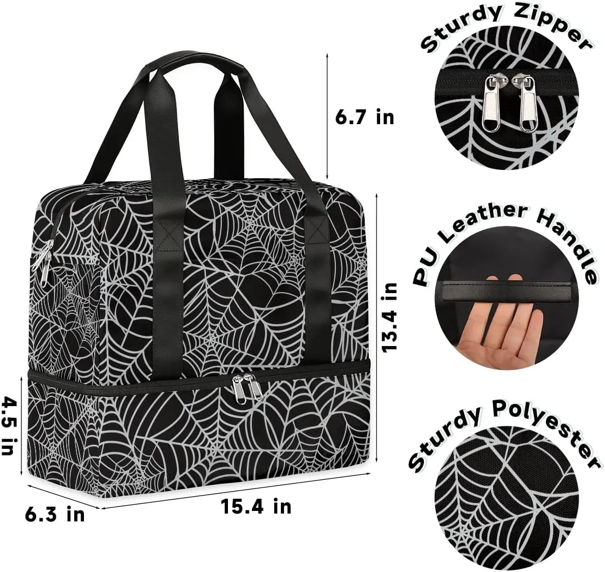 Sports Gym Bag Halloween Spider Web Travel Duffel Bag Waterproof Lightweight Swim Bag Travel Tote Luggage Weekender Overnight Handbag Workout Bag with Shoes Compartment for Women Men