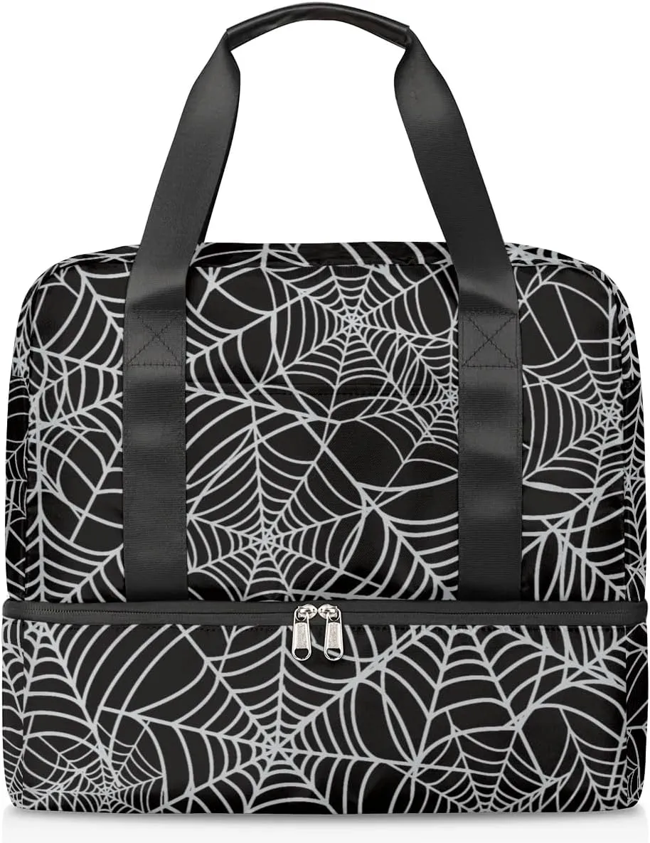 Sports Gym Bag Halloween Spider Web Travel Duffel Bag Waterproof Lightweight Swim Bag Travel Tote Luggage Weekender Overnight Handbag Workout Bag with Shoes Compartment for Women Men