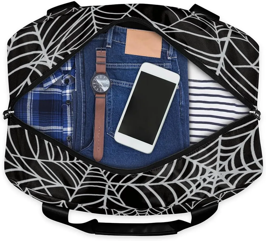 Sports Gym Bag Halloween Spider Web Travel Duffel Bag Waterproof Lightweight Swim Bag Travel Tote Luggage Weekender Overnight Handbag Workout Bag with Shoes Compartment for Women Men