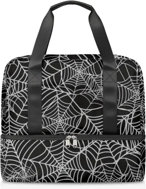 Sports Gym Bag Halloween Spider Web Travel Duffel Bag Waterproof Lightweight Swim Bag Travel Tote Luggage Weekender Overnight Handbag Workout Bag with Shoes Compartment for Women Men