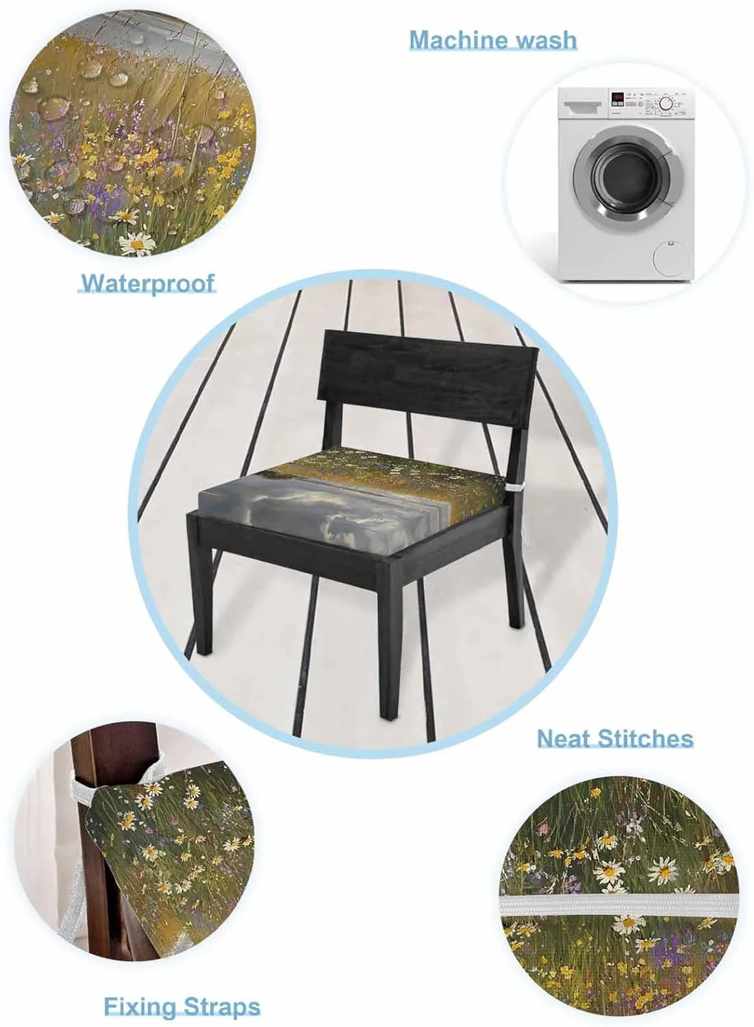 Spring Floral Outdoor Cushion Chair Cover Set of 2 - Waterproof Couch Seat Covers, Pastoral Flowers Modern Oil Painting Patio Furniture Protector Cushions Slipcovers for Sofa/RV, 22"x22"x4"