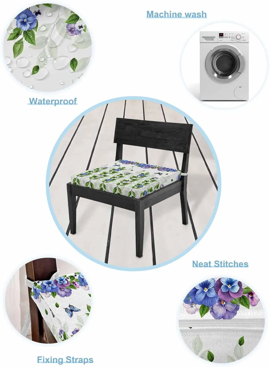 Spring Floral Outdoor Cushion Chair Cover Set of 4 - Waterproof Couch Seat Covers, Summer Farmhouse Botanical Butterfly Patio Furniture Protector Cushions Slipcovers for Sofa/RV, 20"x18"x4"