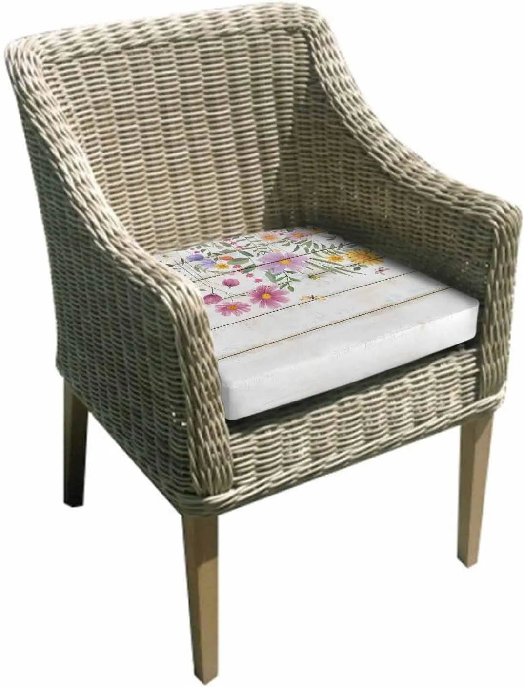Spring Flowers Outdoor Cushion Chair Cover Set of 4 - Waterproof Couch Seat Covers, Botanical Floral Butterfly Wooden Grain Patio Furniture Protector Cushions Slipcovers for Sofa/RV, 22"x22"x4"