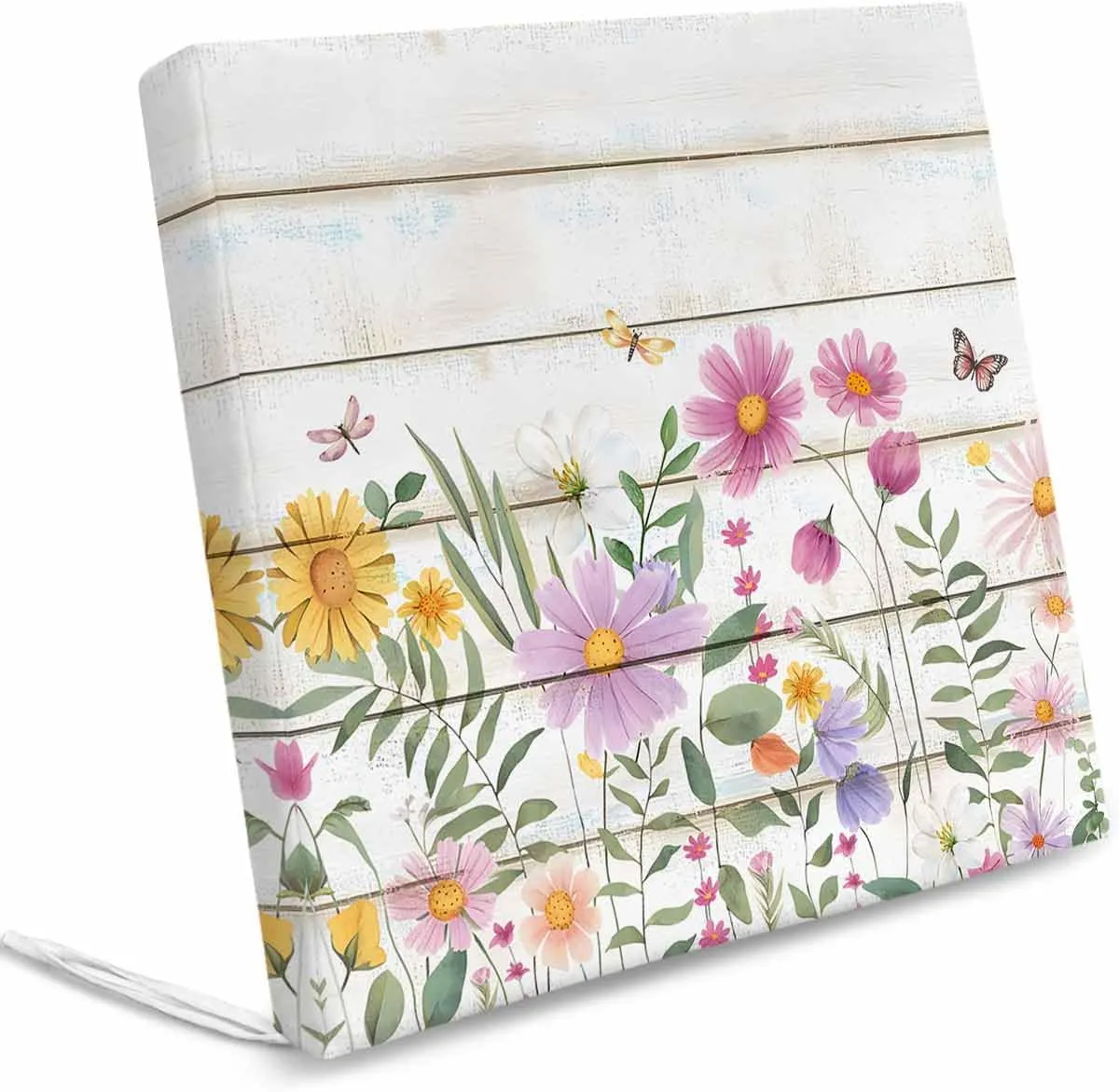 Spring Flowers Outdoor Cushion Chair Cover Set of 4 - Waterproof Couch Seat Covers, Botanical Floral Butterfly Wooden Grain Patio Furniture Protector Cushions Slipcovers for Sofa/RV, 22"x22"x4"