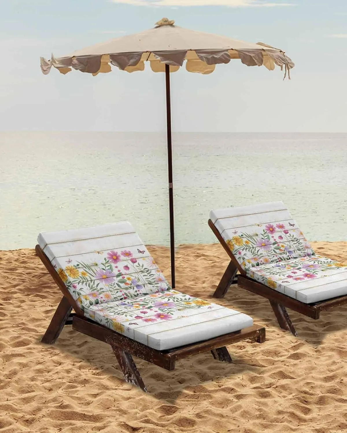 Spring Flowers Outdoor Cushion Chair Cover Set of 4 - Waterproof Couch Seat Covers, Botanical Floral Butterfly Wooden Grain Patio Furniture Protector Cushions Slipcovers for Sofa/RV, 22"x22"x4"
